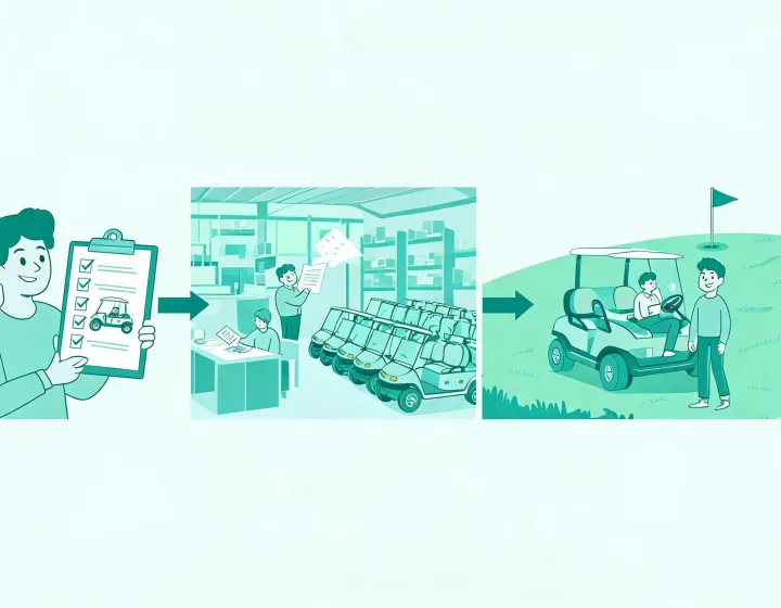 Golf cart sourcing route and inquiry handoff illustration
