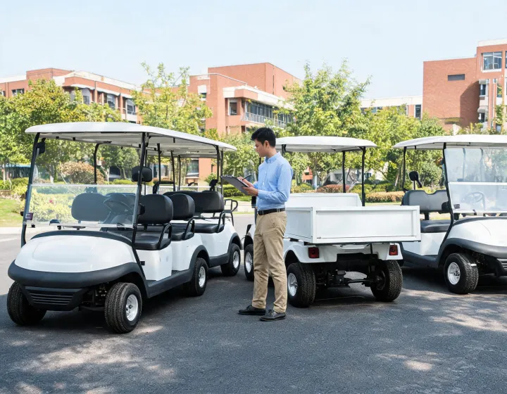 Custom golf carts prepared for campus mobility requirement review